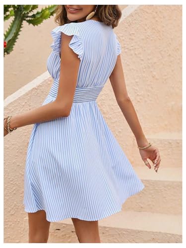 41sR76T4OoL.jpg Women's Summer Party Striped Dress Ruffle V Neck A Line Flowy Beach Mini Dresses