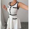 41sx72i2DaL.jpg Women's Summer Sleeveless Knitted Mini Dress Button Color Block Party Short Dresses