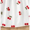 Girl's Cherry Print Short A Line Dress Short Sleeve Belted Flared Dress