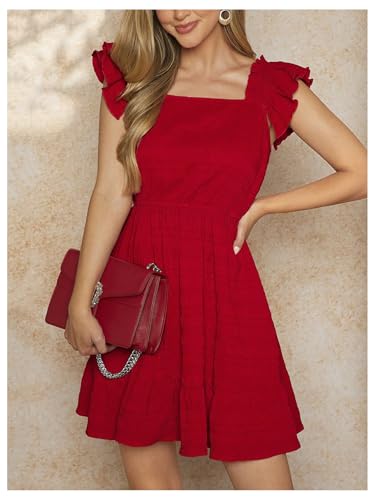 Women's Summer Dresses Ruffle Sleeve Square Neck Flowy Short Dress Going Out Dress