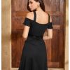 41thDM7fjL.jpg Women's Cold Shoulder A line Dresses V Neck Ruffle Short Sleeve Cut Out Short Dress