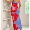 Women's Floral Print Tube Bodycon Long Dress Strapless Sleeveless Summer Maxi Dresses