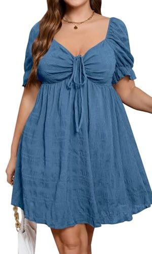 Womens Plus Size Dresses Summer Sexy Sundresses Sweetheart Neckline Puff Short Sleeve A Line Midi Dress