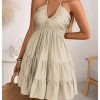 Women's Summer Mini Dress Halter Backless Sleeveless A Line Ruffle Hem Flowy Cami Dresses Sundress