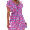 Women's Swimsuit Coverup Casual V Neck Beach Dress Short Sleeve Elastic Waist Swimwear Cover Ups 2025 Beachwear