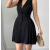 41uWdn8azZL.jpg Women's Summer Mini Dress Button Down Sleeveless Collared V Neck Business Casual A Line Dresses