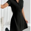 41uXKi2xZZL.jpg Women's V Neck Short Dresses Short Sleeve Collar Button A Line Dress Work Outfits