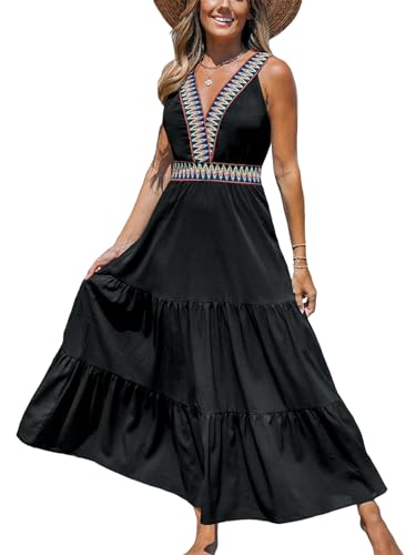 41v0qXnLJ5L.jpg Summer Dress for Women 2024 Smocked Sleeveless Self Tied Spaghetti Straps Long Beach Casual Dress