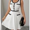 41vGEOjB0eL.jpg Women's Summer Sleeveless Knitted Mini Dress Button Color Block Party Short Dresses