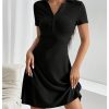 41vPSaTTaL.jpg Women's V Neck Short Dresses Short Sleeve Collar Button A Line Dress Work Outfits