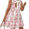 41vaWdO6OnL.jpg Women's Plus Size Floral Ruffle Dress Bow Tie Sleeveless Crewneck Summer Smock Short Dresses Sundress