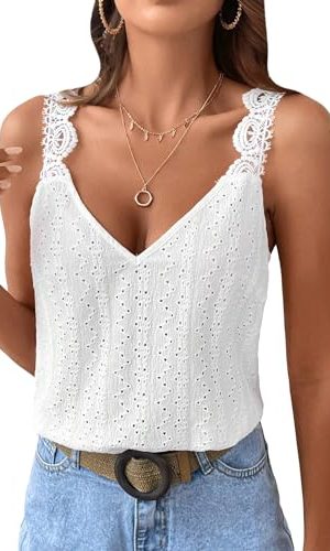 41wAmVRq-QL.jpg Women's Contrast Lace Backless Tank Top V Neck Sleeveless Shirts Top