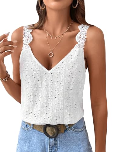 41wAmVRq-QL.jpg Women's Contrast Lace Backless Tank Top V Neck Sleeveless Shirts Top