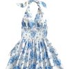 41wTJAhV3L.jpg Women's Sundresses Boho Halter V Neck Backless Ruffle Flowy Summer Beach Mini Dress