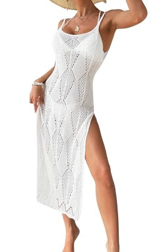 41wzt4FaUWL.jpg Women's Backless Crochet Beach Cover Up Sheer Split Thigh Sleeveless Long Cami Dresses