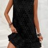 41xt-HaXvgL.jpg Women's Ruffle Hem Sleeveless Tank Dress Round Neck Casual Jacquard Hem Smock Summer Mini Dresses