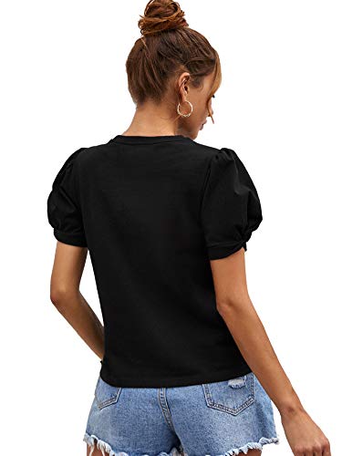 41y8bN2K0oL.jpg Women's Summer Short Puff Sleeve Tee Top Round Neck T-Shirt