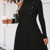 41yCZLtilL.jpg Women's Mini Dresses Round Neck Long Sleeve Textured Button Knit A Line Short Casual Fall Dresses