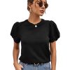 41yDfM55SZL.jpg Women's Summer Short Puff Sleeve Tee Top Round Neck T-Shirt