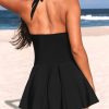 41yGJwHDFfL.jpg Women's One Piece Swimdress V Neck Plunge Halter Self Tie Open Back Ruched Bathing Suit