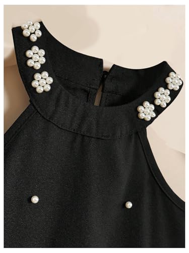 41ydEBFT3L.jpg Girl's Pearl Halter Dress Sleeveless Ruffle Hem Color Block Cute Birthday Midi Dresses