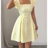 Women's Ruffle Cap Sleeve Square Neck Dress Textured Short Dress Summer Smocked A Line Dresses