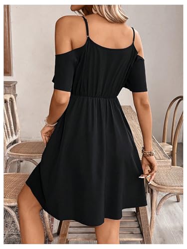 41z5QK6pRrL.jpg Women's Ruffle Cold Shoulder Dress Cut Out Short Sleeve A Line Summer Dresses