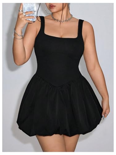 41zy8zPs60L.jpg Women's Plus Size Square Neck Sleeveless A Line Bubble Dress Y2k Mini Dresses