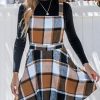 Women's Overall Dress Square Neck Plaid Sleeveless Casual Short A Line Cute Fall Mini Pinafore Dresses