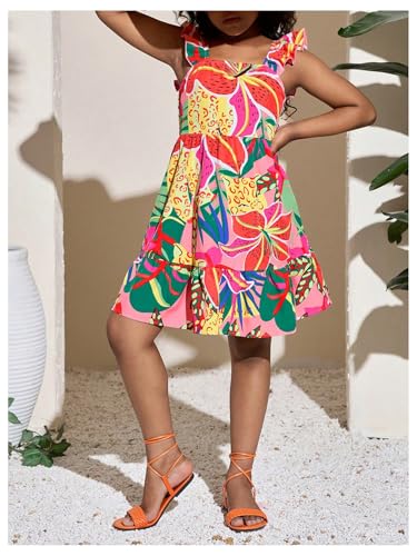 510yQGv5D3L.jpg Girl's Summer Dresses Square Neck Ruffle Sleeveless Vacation Short Flared Dress