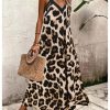 511CNqAx7uL.jpg Women's Leopard Print Maxi Dress V Neck Spaghetti Strap Flowy Long Vacation Summer Dresses