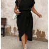 511YBkpGckL.jpg Women's Plus Size Wrap Long Dress Dolman Sleeve Crew Neck Belted Casual Dresses