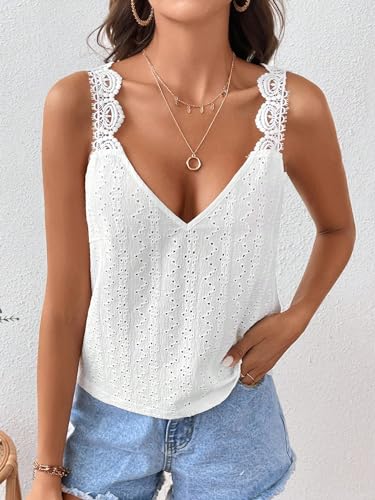 511hWyrshGL.jpg Women's Contrast Lace Backless Tank Top V Neck Sleeveless Shirts Top