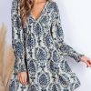 51294jb865L.jpg Women's Mini Dress Smocked V Neck Long Sleeve Empire Waist Casual A Line Dress