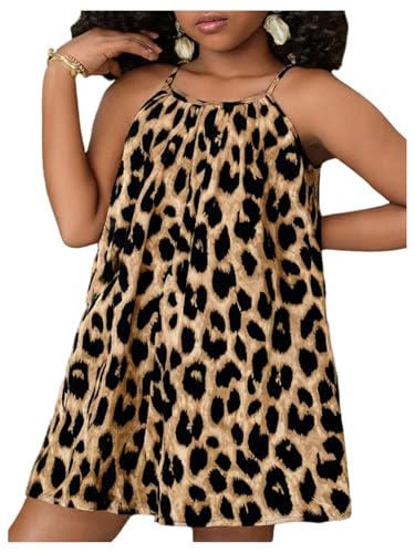 512GRRgmOTL.jpg Girl's Leopard Print Wide Leg Romper Spaghetti Strap Loose Summer Short Jumpsuit