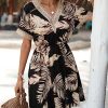 512Mp3OeZJL.jpg Women's Floral Print Short Sleeve V Neck Dress Casual Summer Lace Trim A Line Short Dresses