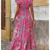 Women's Summer Dress Boho Floral Ruffle Sleeve V Neck Flowy Beach Maxi Dresses