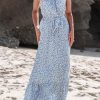 Women's Maxi Dress Halter Ditsy Floral Belted Sleeveless Ruffled Long Summer Casual Dress