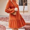 Women's Mini Fall Dresses Knit Casual Long Sleeve Crew Neck Flowy Tiered Ruffled Short Sweater Dress
