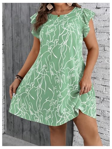 Women's Plus Size Summer Dress Graphic Print Ruffle Cap Sleeve Loose Short Dresses