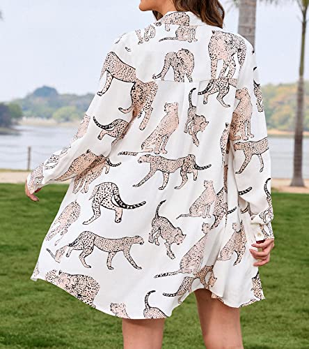 514aEliPGOL.jpg Dress Button Down Shirt Dress Long Sleeve Blouse Top Leopard Print