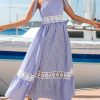 Women's Summer Dresses Sleeveless Straps Striped Casual Lace A Line Long Formal Maxi Dress