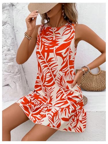 515IPXIkDAL.jpg Women's Boho Knot Back Sleeveless Swing Shift Dress Flounce Ruffle Hem Summer Dresses