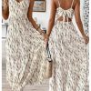 Women's Summer Maxi Dress V Neck Bow Tie Cutout Boho Vacation Ruffle Long Dresses