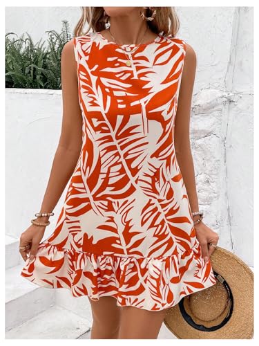 515g88scPLL.jpg Women's Boho Knot Back Sleeveless Swing Shift Dress Flounce Ruffle Hem Summer Dresses