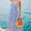 515zhpdyE6L.jpg Women Ruffle Summer Dress 2025 Square Neck Straps Button Front Casual Sundress Holiday Vacation Beach Maxi Dress