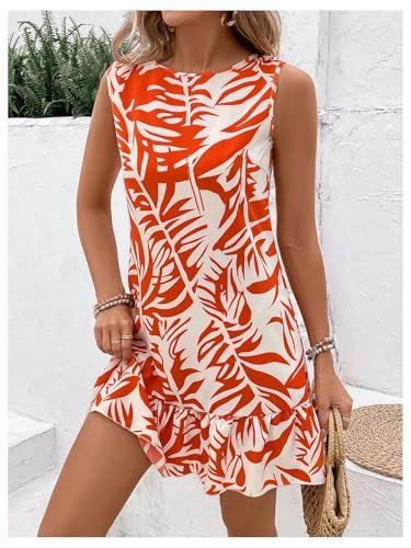517d4dDWeNL.jpg Women's Boho Knot Back Sleeveless Swing Shift Dress Flounce Ruffle Hem Summer Dresses