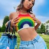 517o51XdzDL.jpg Women's Backless Rainbow Striped Halter Tie Back Tops Sleeveless Knit Crop Top