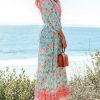 517w4fBO6uL.jpg Women's Plunging V Neck Paisley Boho Backless Beach Dress Blouson Sleeve Back Tie Waist Tie Maxi Summer Dresses