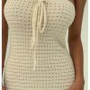 518AkisvtwL.jpg Women's Summer Crochet Tube Maxi Dress Tie Front Strapless Sleeveless Bodycon Knit Long Dresses
